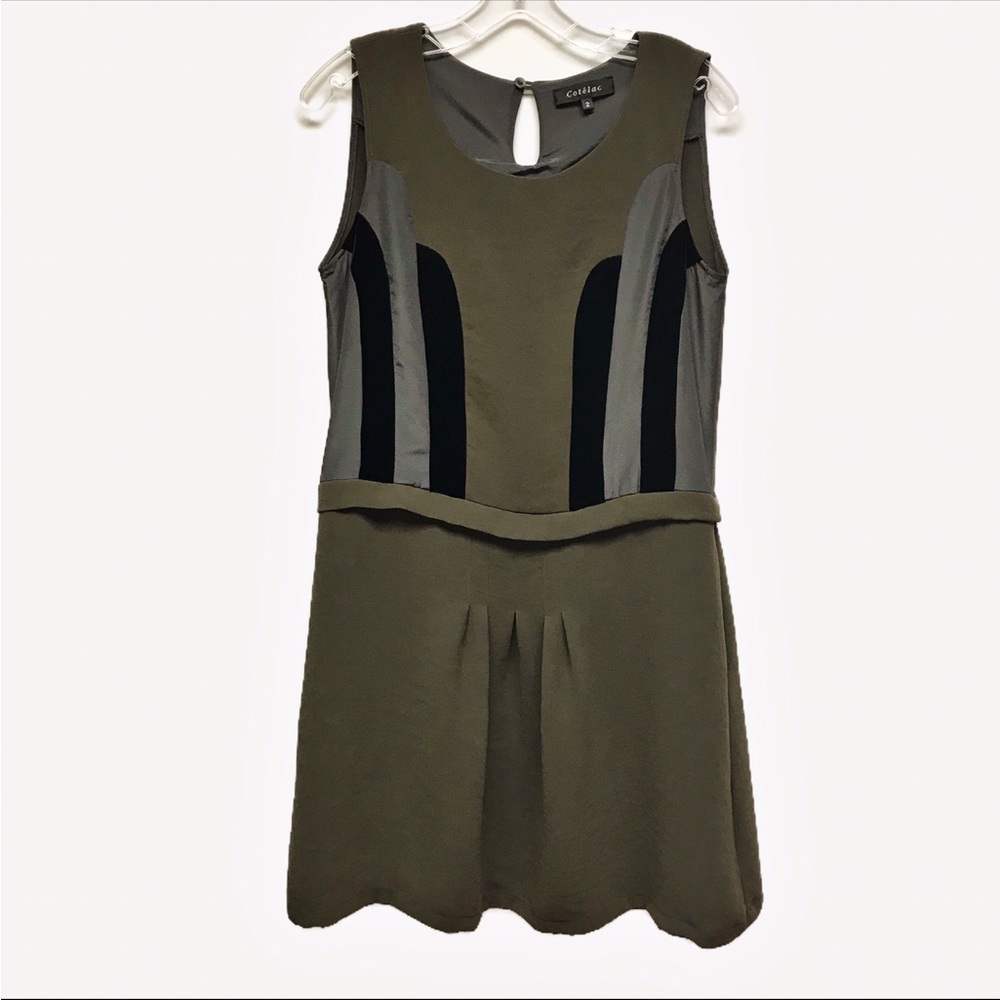 Cotélac Olive Green Sleeveless Shift Dress